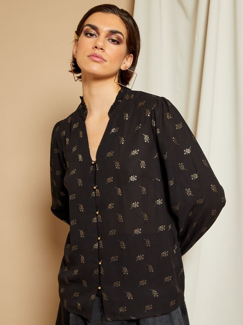 Blusa De Gasa Fluida Y Estampada Negro Kiabi