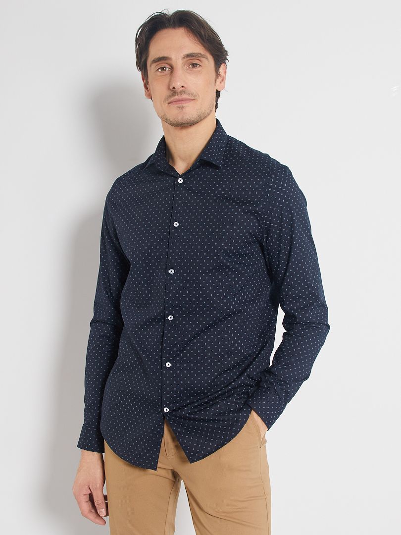 Camisa Corte Recto De Popelina Azul Kiabi