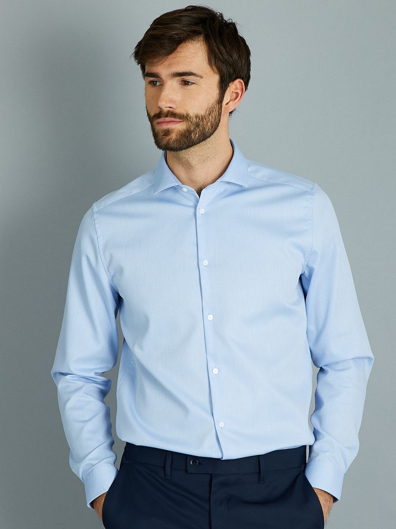 Camisa Regular De Algod N Oxford Azul Kiabi