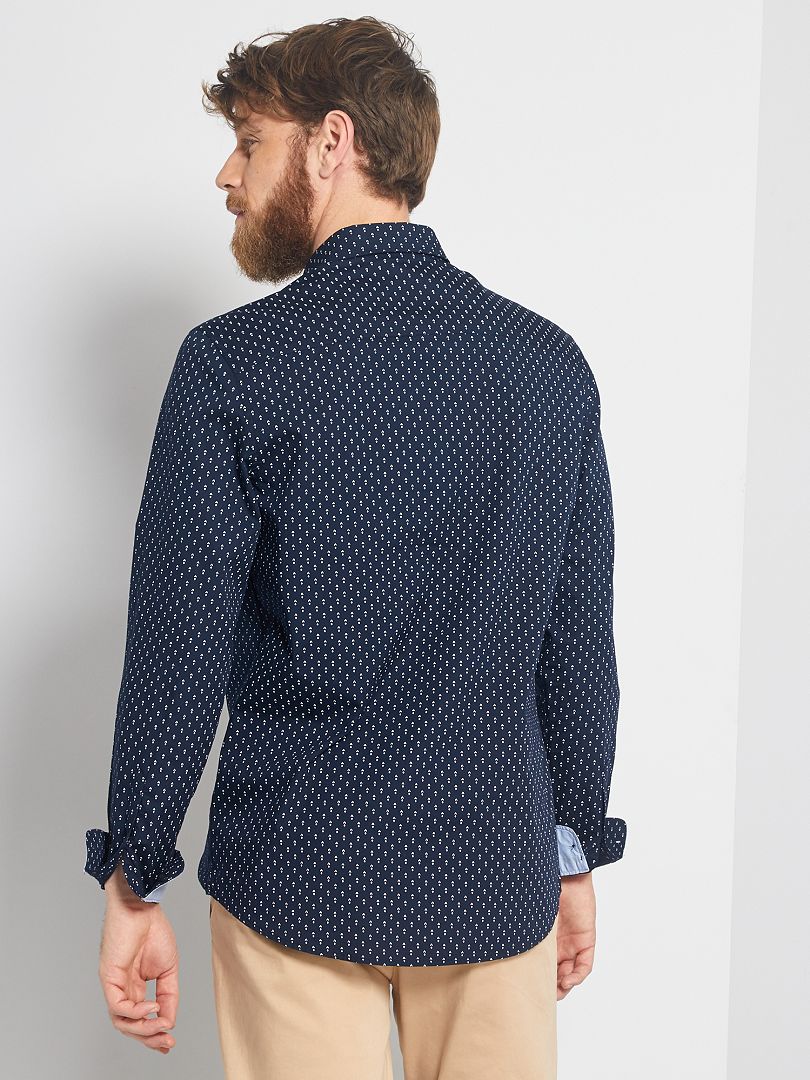 Camisa Regular De Popelina Con Micromotivo Azul Kiabi