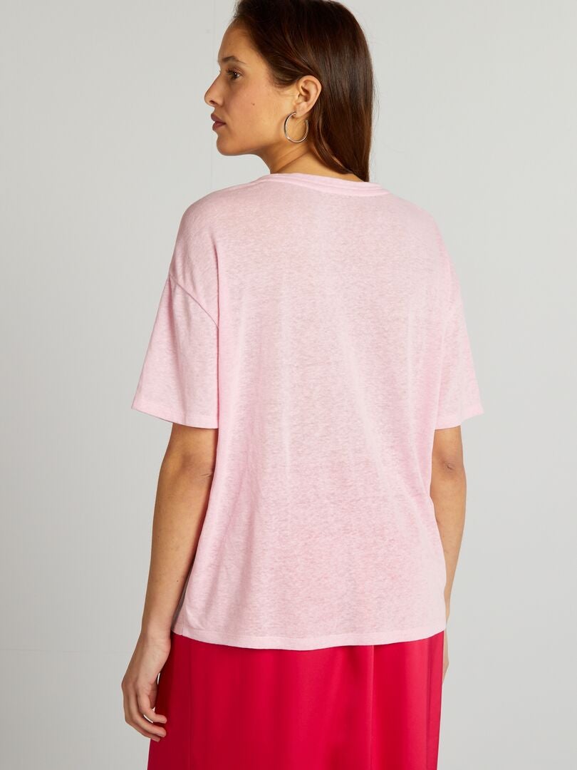 Camiseta De Lino Con Cuello De Pico ROSA Kiabi 12 00