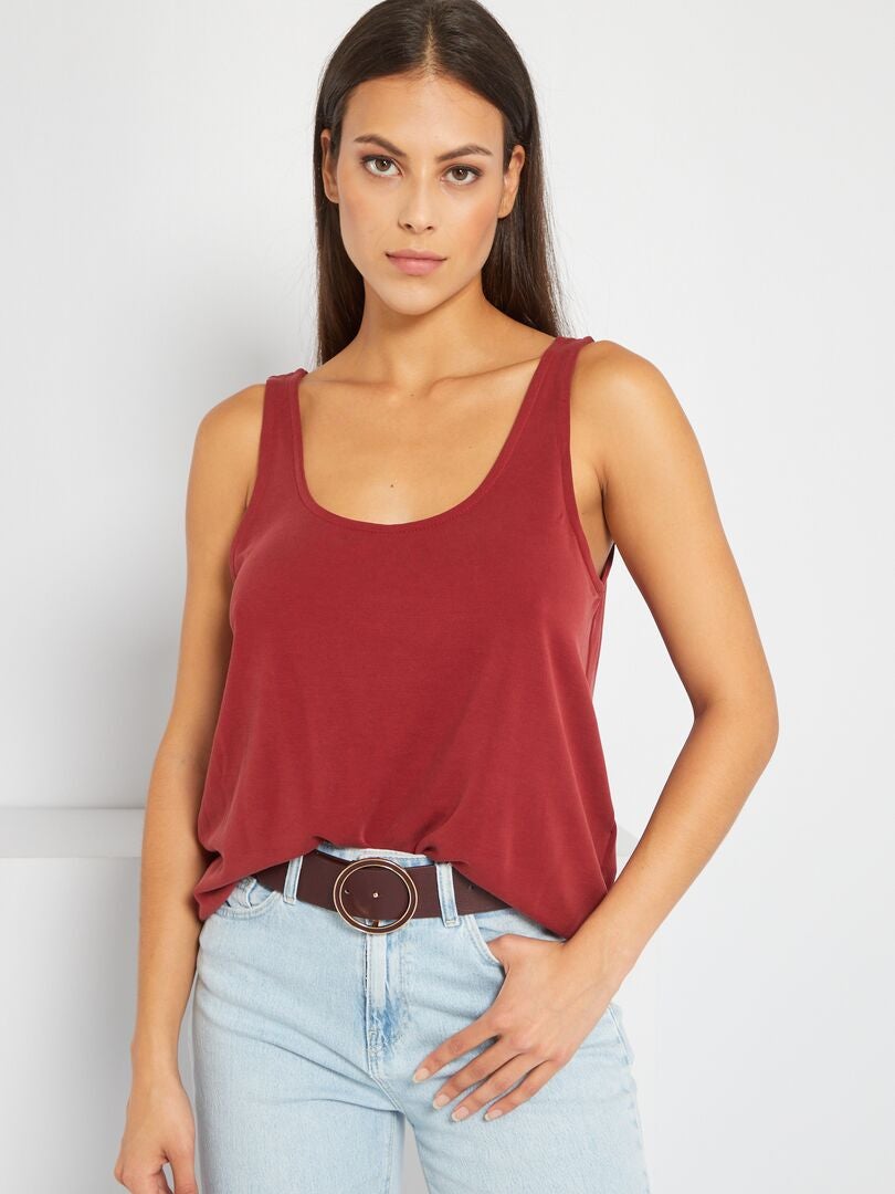 Camiseta De Tirantes De Punto Con Cuello Redondo Rojo Burdeos Kiabi