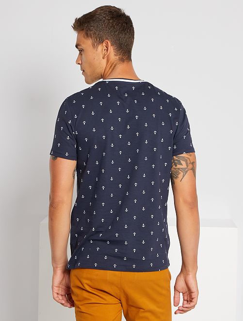 Camiseta Estampada Hombre Talla S Xxl Azul Kiabi