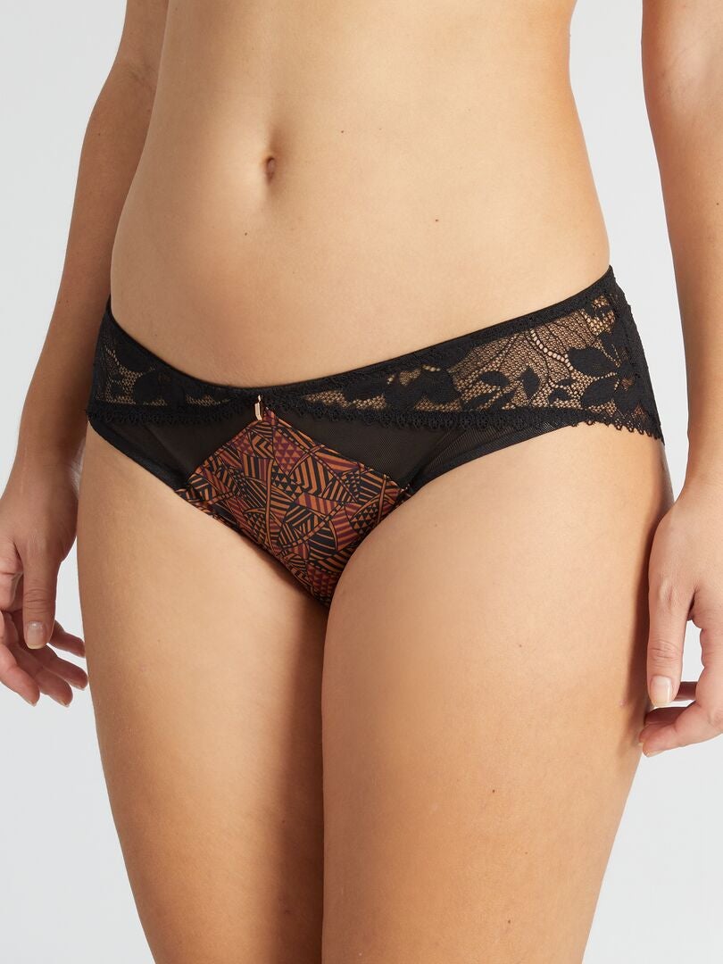 Culotte De Microfibra Y Encaje Envie De Lingerie Camello Negro