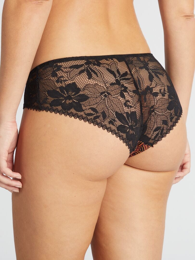 Culotte De Microfibra Y Encaje Envie De Lingerie Marron Kiabi