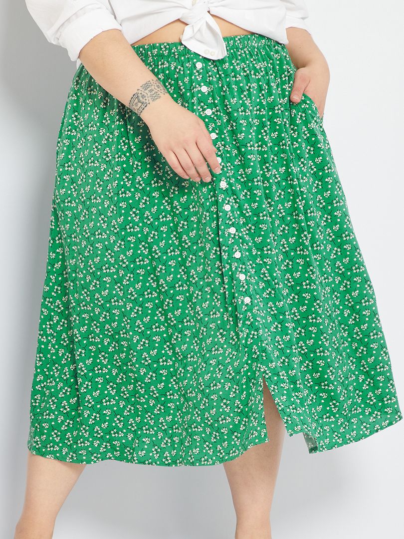 Falda Midi De Viscosa Con Estampado Floral Verde Kiabi