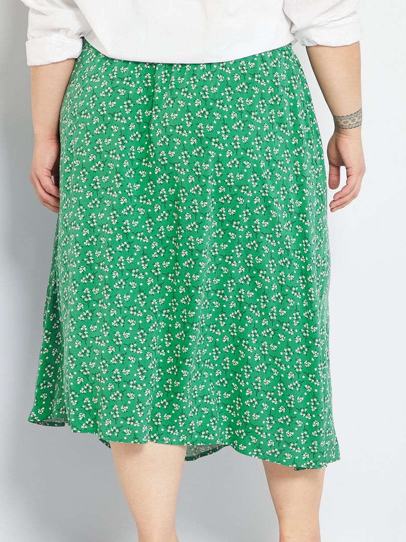 Falda Midi De Viscosa Con Estampado Floral Verde Kiabi