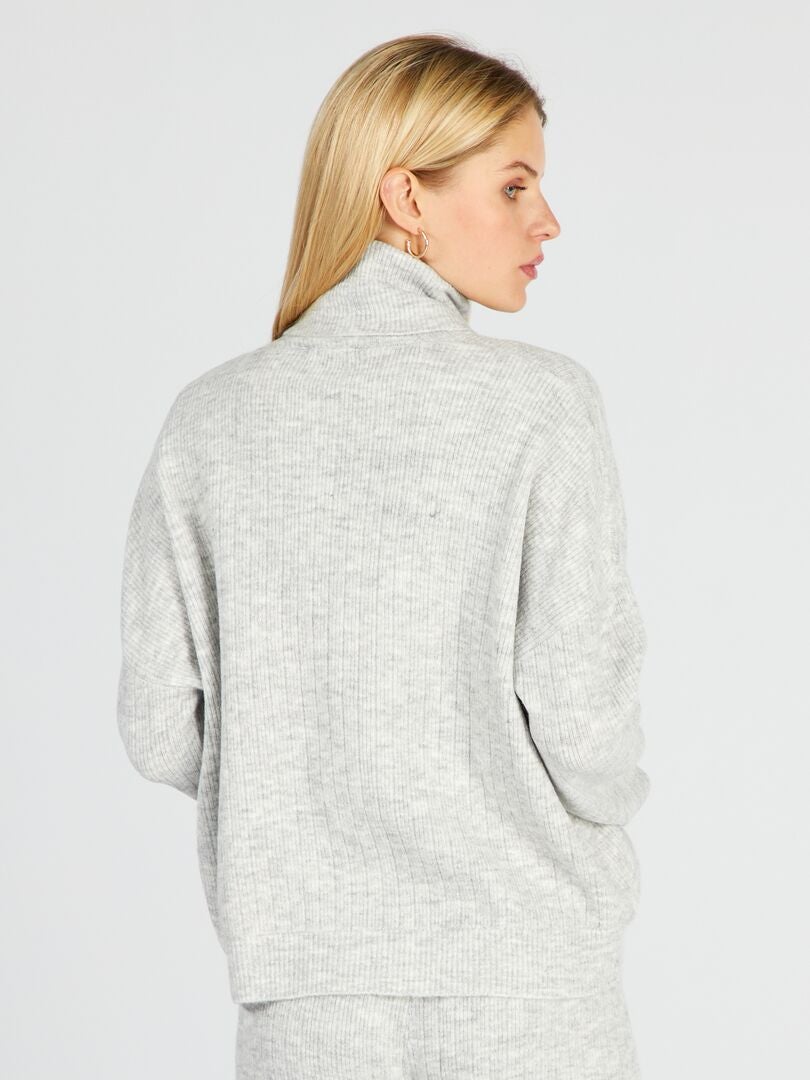 Jersey De Punto Con Cuello Vuelto Gris Kiabi