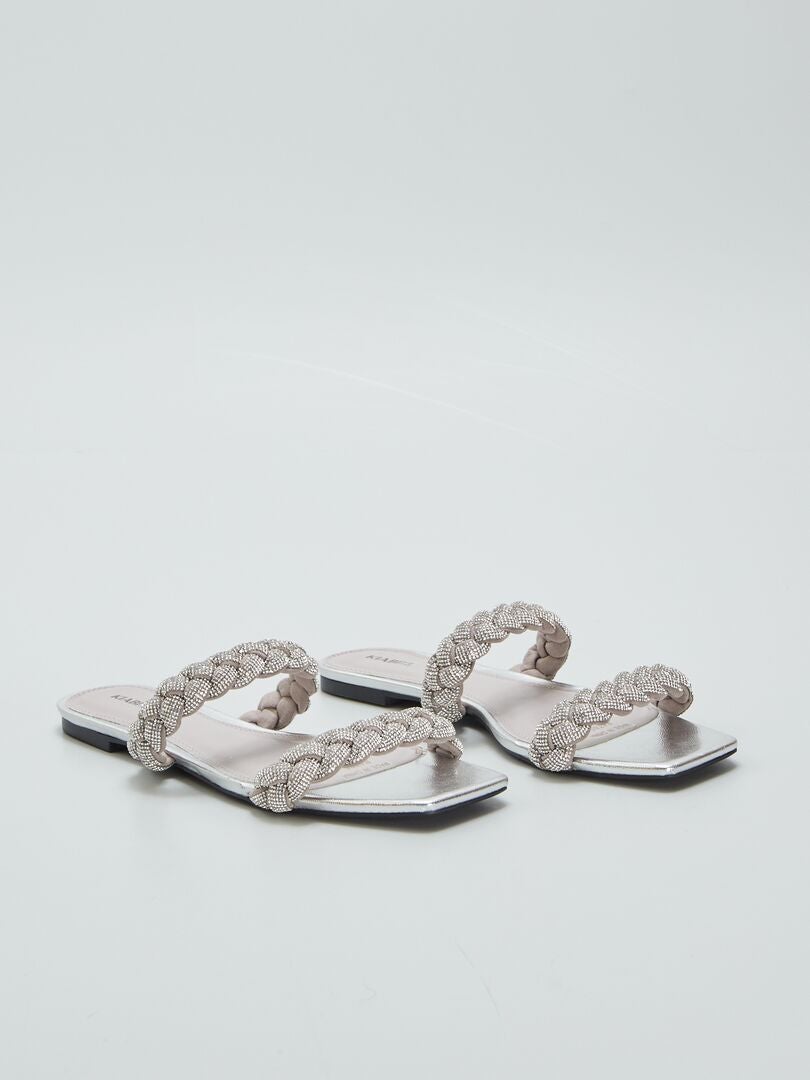 Sandalias Planas Con Strass Gris Kiabi