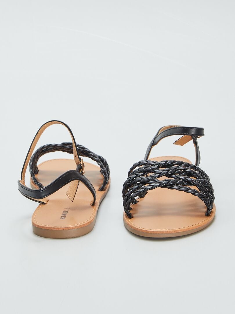 Sandalias Planas Con Tiras Trenzadas Negro Kiabi