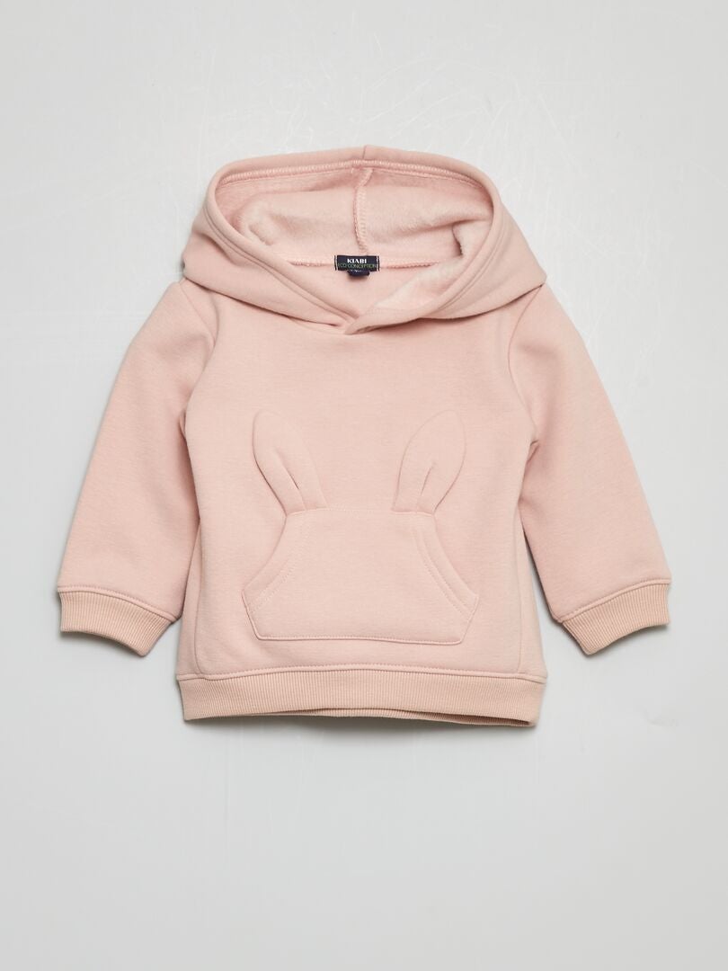 Sudadera Con Capucha Y Bolsillos Tipo Canguro Con Orejitas ROSA