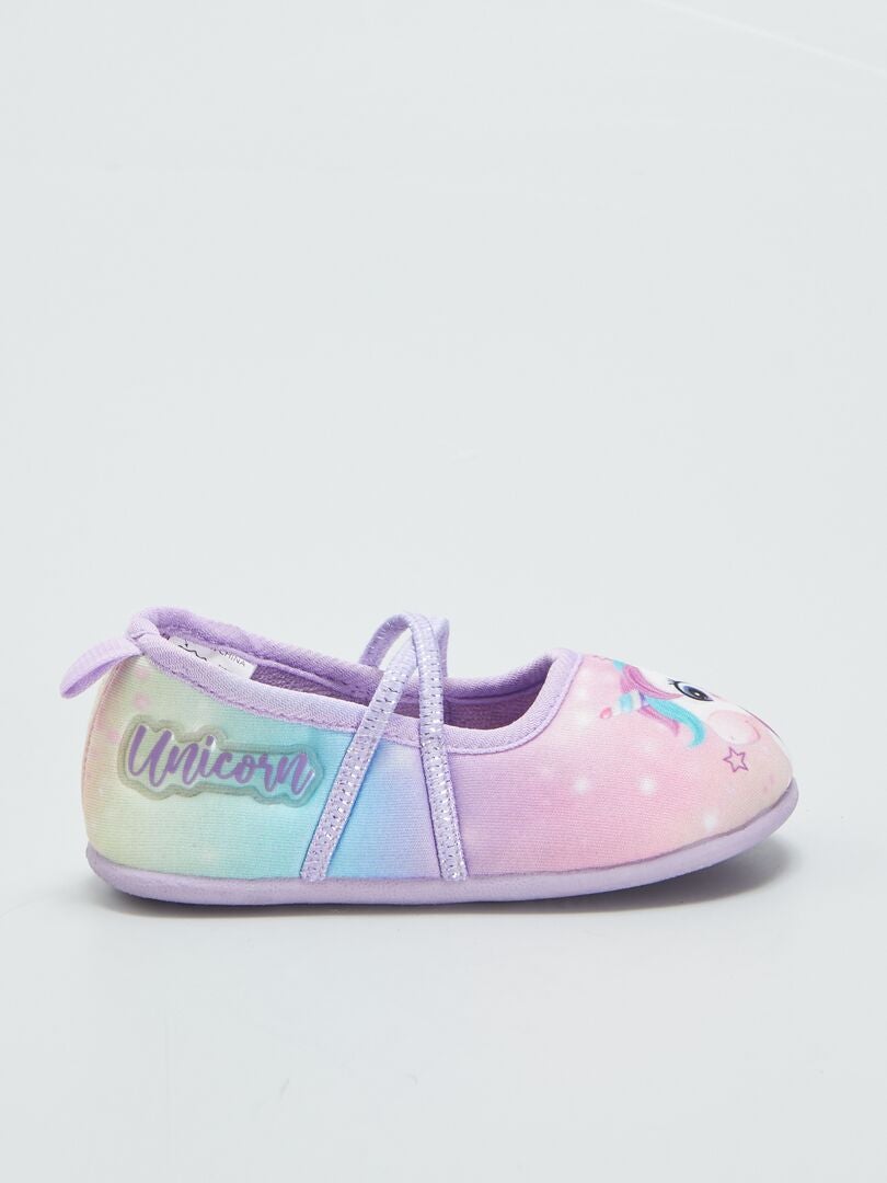 Zapatillas De Casa Tipo Manoletinas Estampado Unicornio Rosa