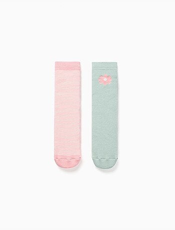2 calcetines antideslizantes con forro de rizo y con flor/rayas