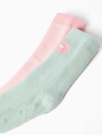 2 calcetines antideslizantes con forro de rizo y con flor/rayas