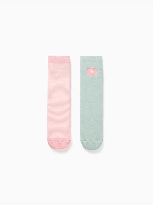 2 calcetines antideslizantes con forro de rizo y con flor/rayas - Kiabi