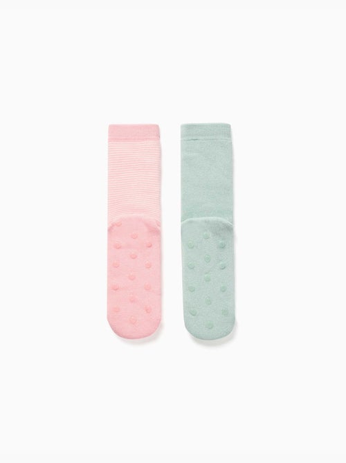 2 calcetines antideslizantes con forro de rizo y con flor/rayas - Kiabi