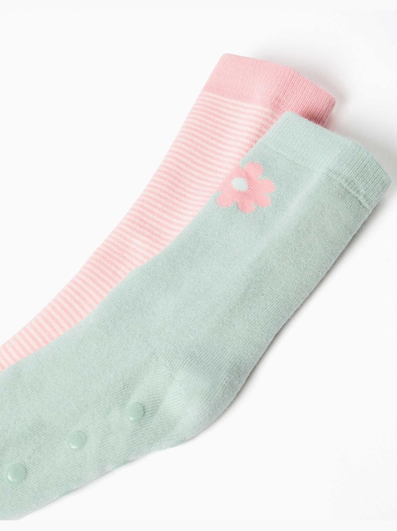 2 calcetines antideslizantes con forro de rizo y con flor/rayas Multicolor - Kiabi