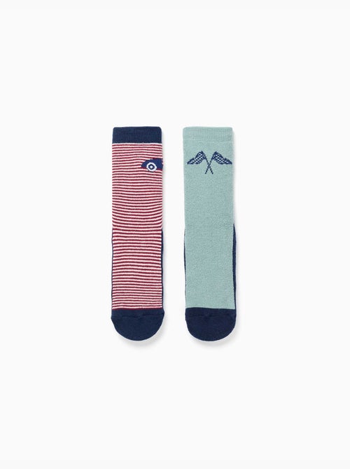 2 calcetines antideslizantes con forro de rizo y motivo de coches - Kiabi 2 calcetines antideslizantes con forro de rizo y motivo de coches - Kiabi