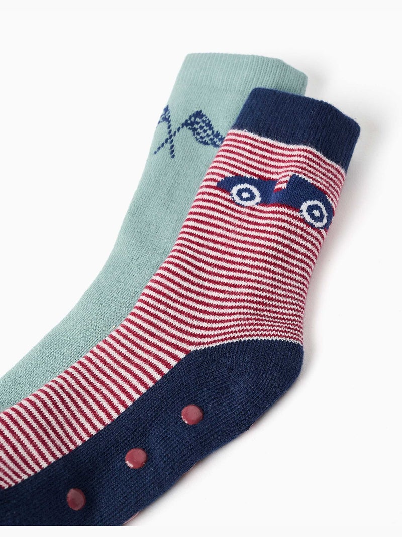2 calcetines antideslizantes con forro de rizo y motivo de coches Multicolor - Kiabi