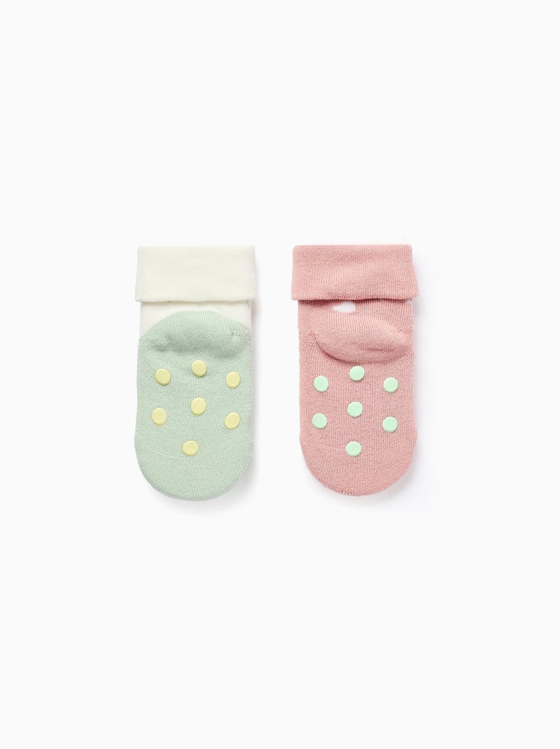 2 calcetines gruesos antideslizantes Rosa/Verde - Kiabi