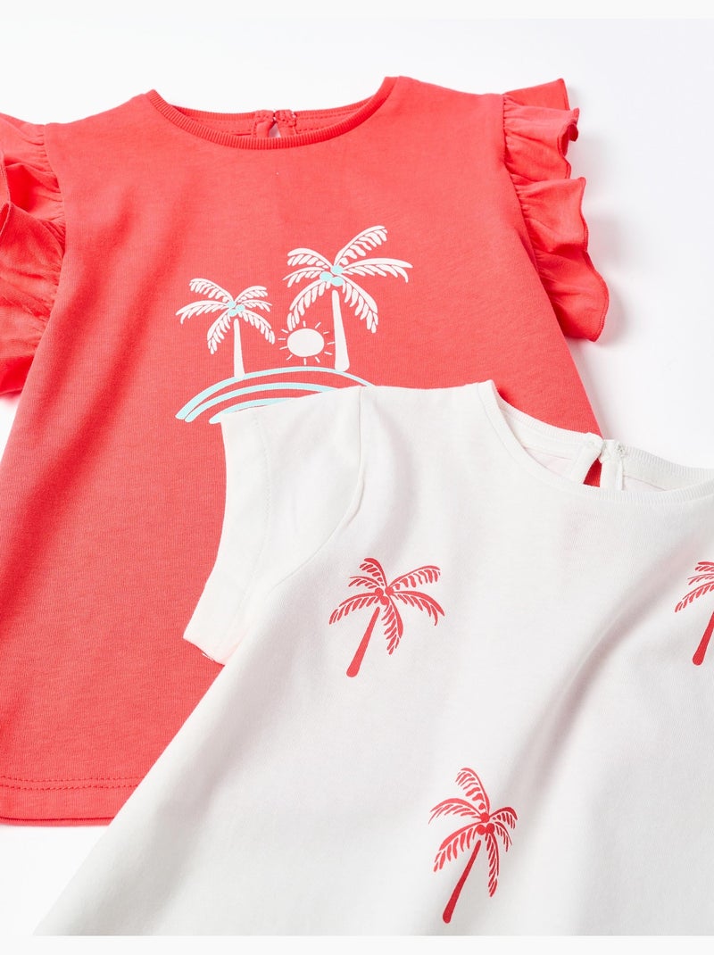 2 camisetas de algodón con palmeras estampadas Rosa - Kiabi
