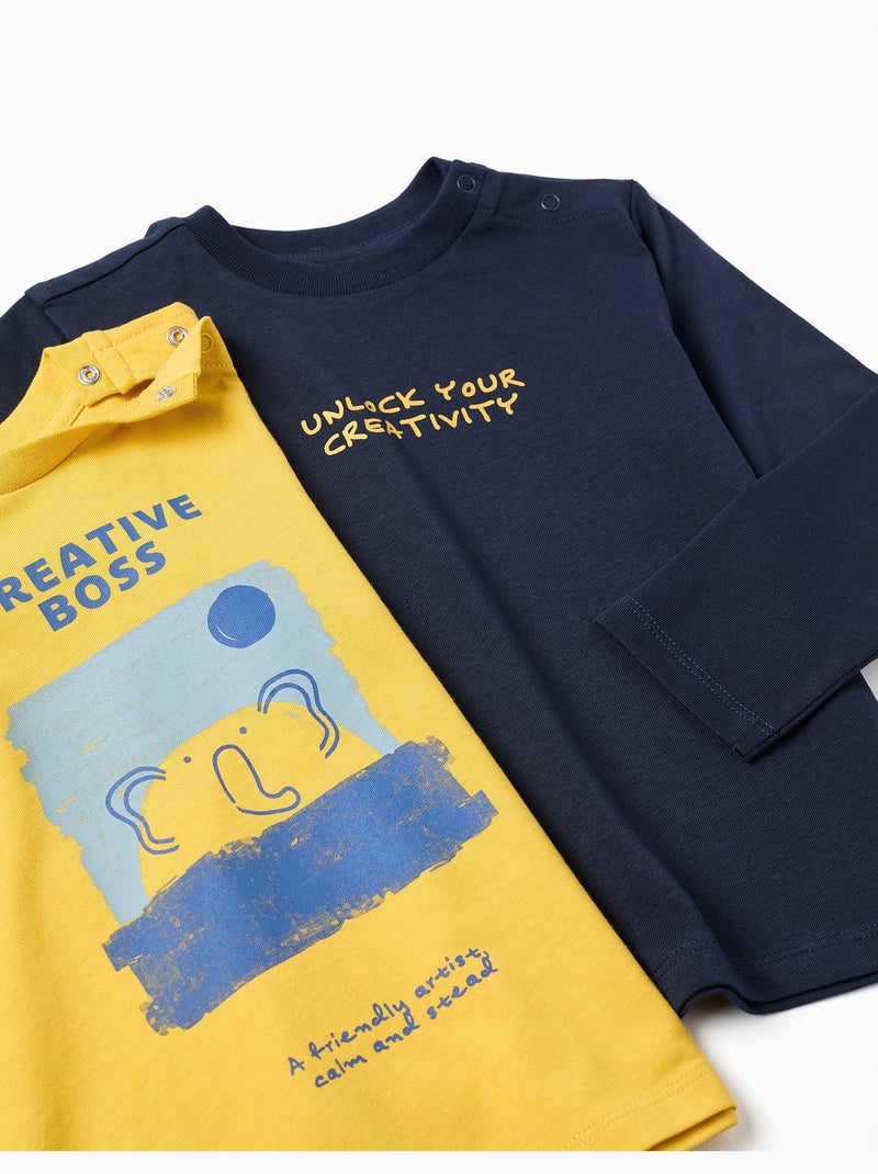 2 camisetas de manga larga con estampados Amarillo oscuro - Kiabi