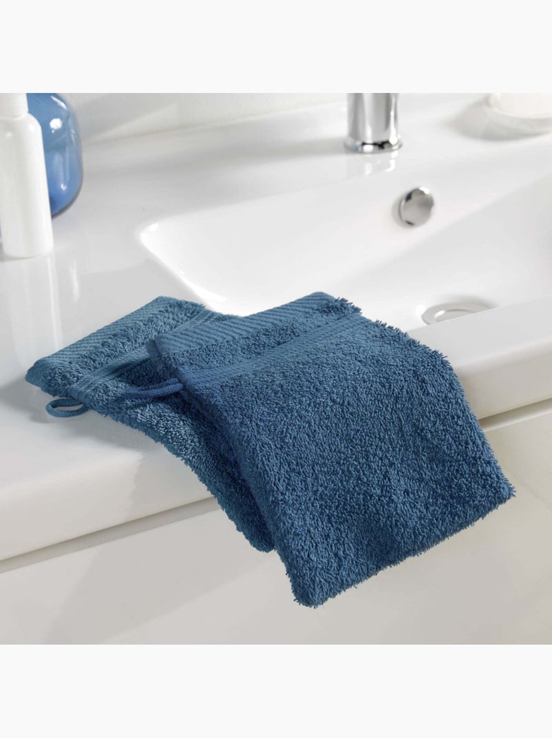 2 manoplas de baño rizo lisas tendresse Azul zafiro - Kiabi