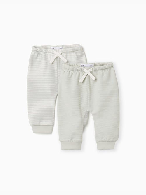 2 pantalones de algodón lisos/a rayas - Kiabi