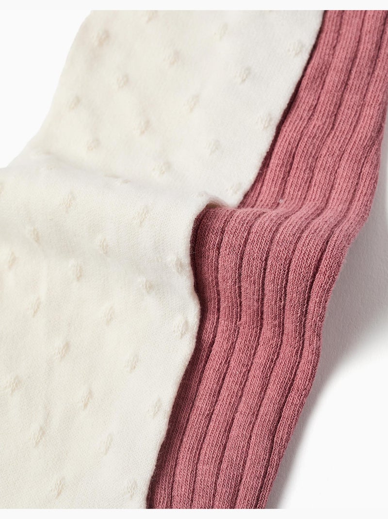 2 pares de leotardos acanalados/jacquard Blanco Rosa - Kiabi