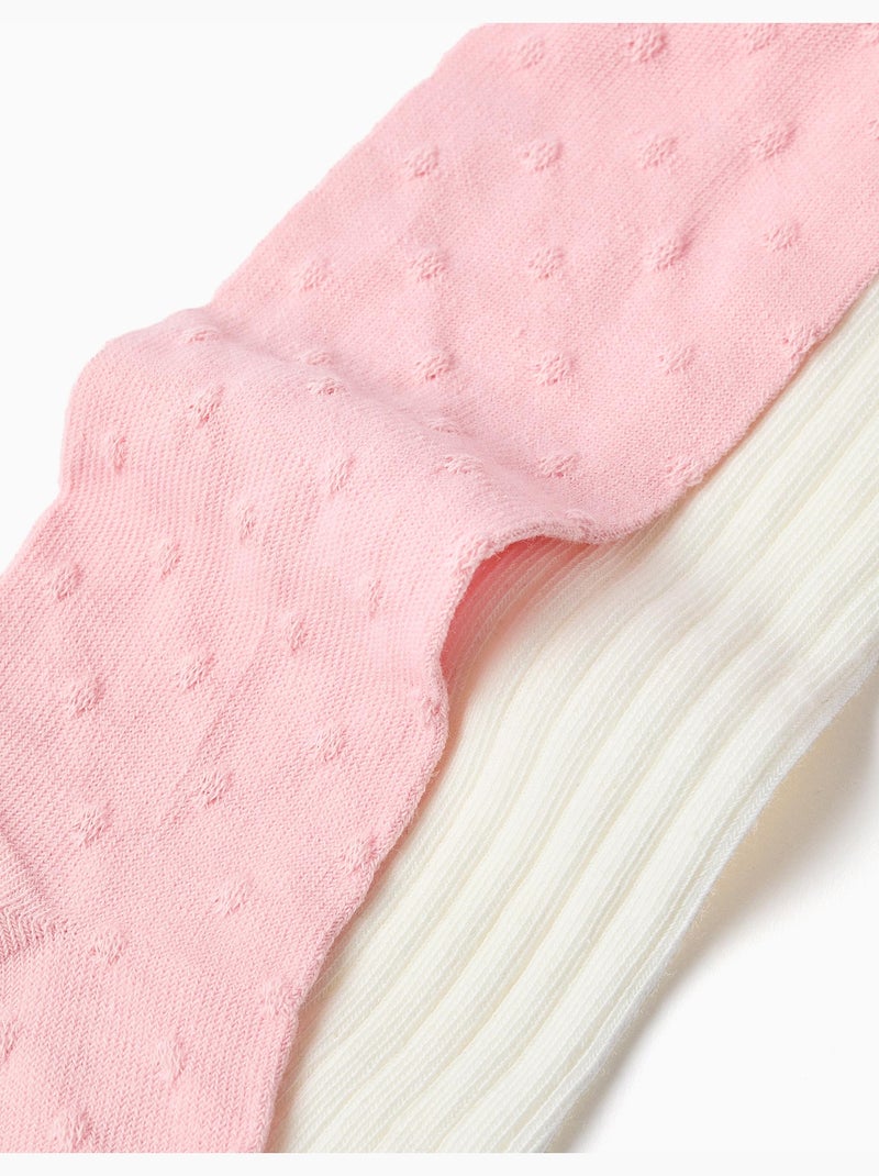 2 pares de leotardos acanalados/jacquard Blanco Rosa - Kiabi