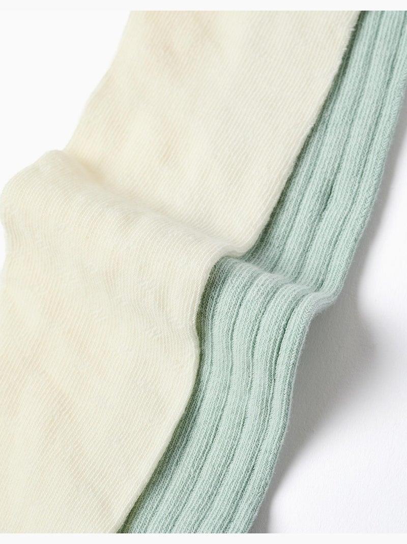 2 pares de leotardos acanalados/jacquard Blanco Verde - Kiabi