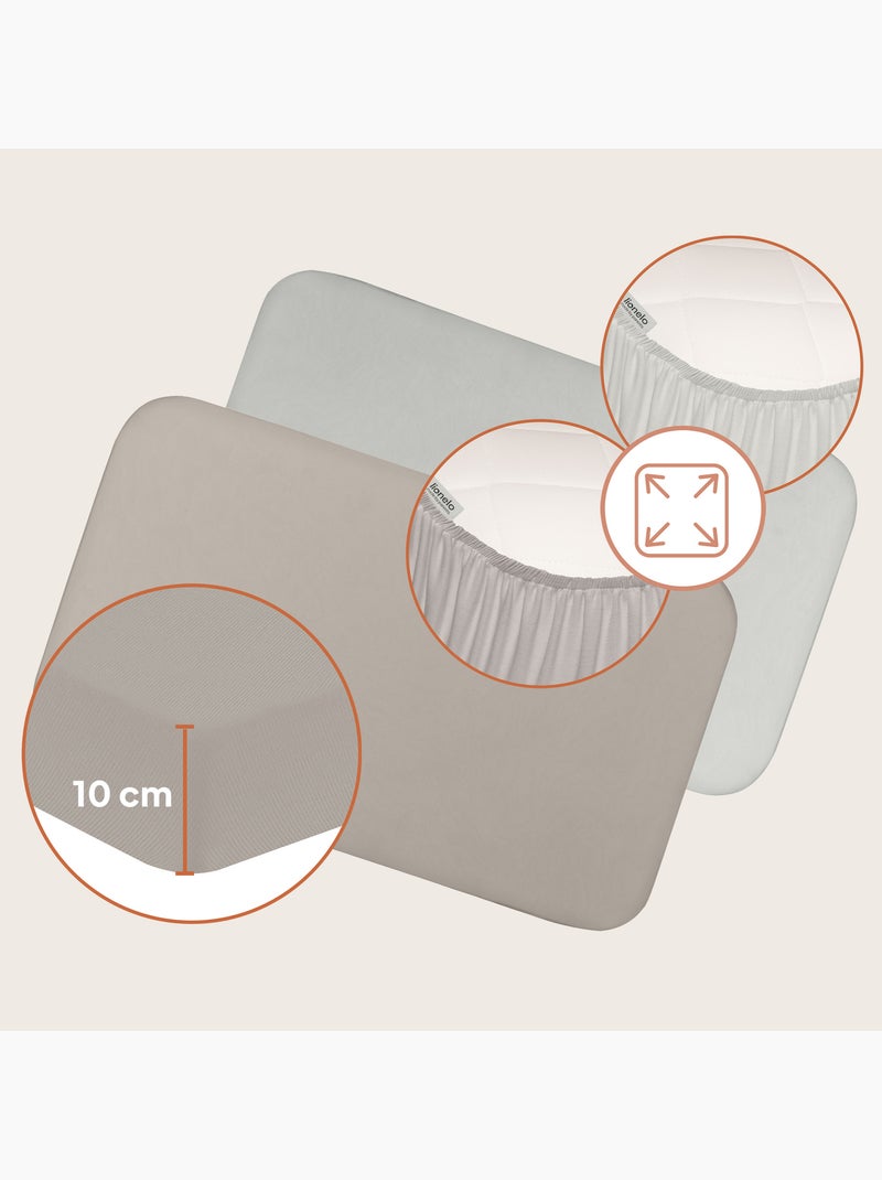 2 sábanas ajustables de bambú para cuna de bebé - LIONELO - Colecho y cuna - 80 x 40 cm - Universal Beige/Blanco - Kiabi