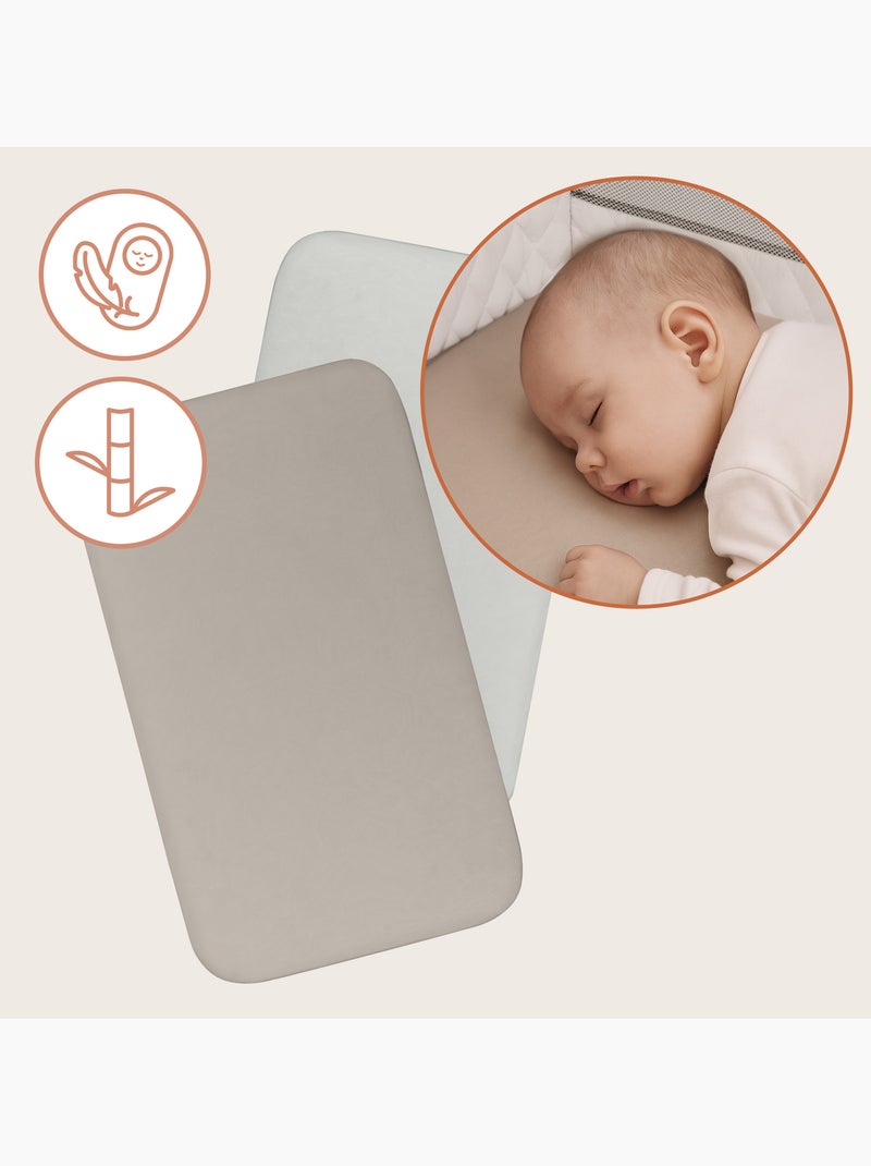 2 sábanas ajustables de bambú para cuna de bebé - LIONELO - Colecho y cuna - 80 x 40 cm - Universal Beige/Blanco - Kiabi