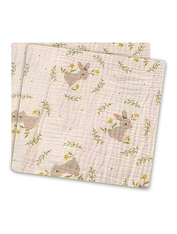 2 x Mantas de gasa de algodón, diseño de conejo, Les Chatounets