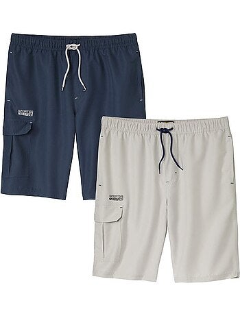 2x bermudas de microfibra confort con cinturilla elástica y bolsillo cargo - atlas for men