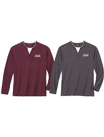 2x camisetas de manga larga de punto jersey con cuello tunecino