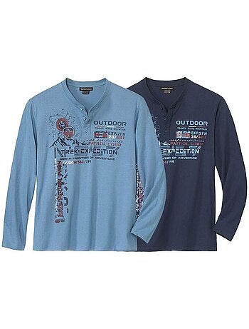 2x camisetas de manga larga de punto jersey con cuello tunecino