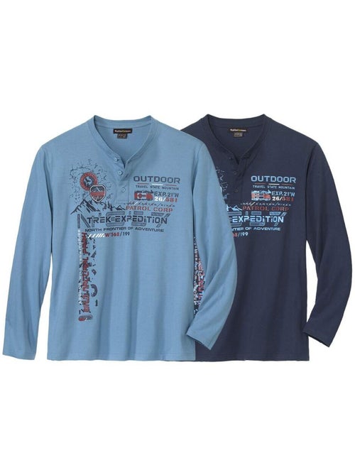 2x camisetas de algodón con cuello tunecino passion outdoor - Kiabi 2x camisetas de algodón con cuello tunecino passion outdoor - Kiabi