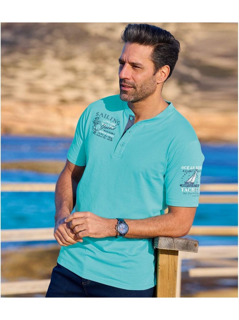 2x camisetas de algodón con cuello tunecino sailing Azul turquesa - Kiabi