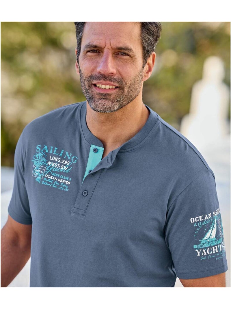 2x camisetas de algodón con cuello tunecino sailing Azul turquesa - Kiabi