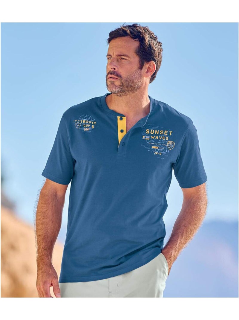 2x camisetas de algodón con cuello tunecino tropic cup Azul Amarillo - Kiabi
