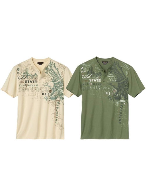 2x camisetas de algodón con cuello tunecino usa - Kiabi 2x camisetas de algodón con cuello tunecino usa - Kiabi