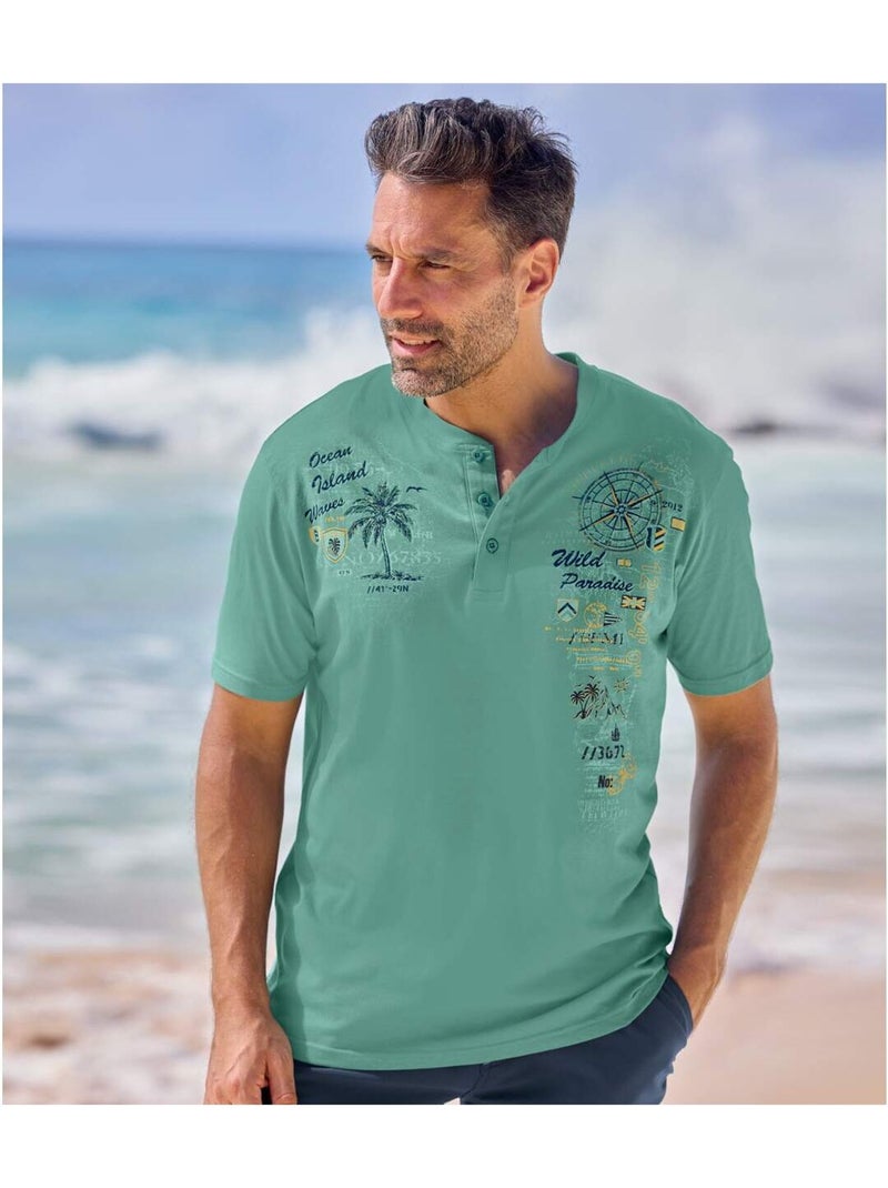 2x camisetas de algodón con cuello tunecino Verde/Naranja - Kiabi