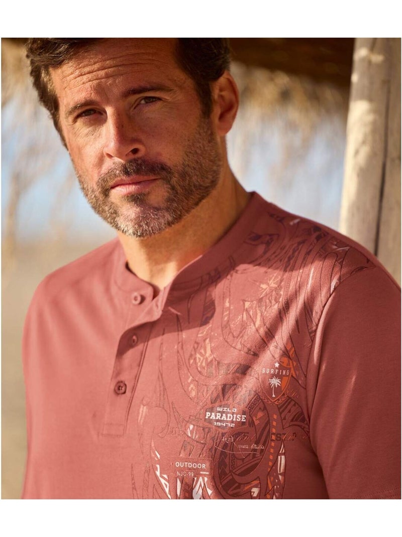 2x camisetas de algodón con cuello tunecino y estampado tahitiano Negro Rojo - Kiabi