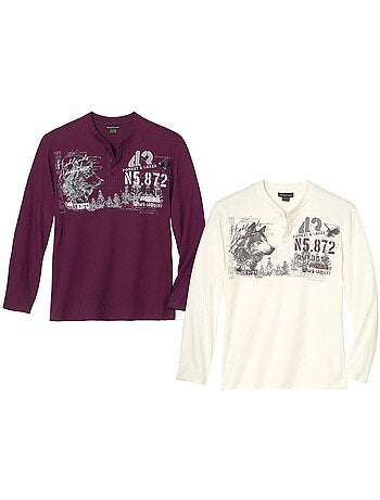 2x camisetas de manga larga de punto jersey con cuello tunecino