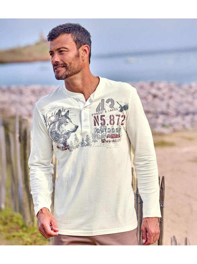 2x camisetas de algodón de manga larga con cuello tunecino Blanco Rojo - Kiabi