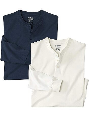 2x camisetas de manga larga de punto jersey con cuello tunecino