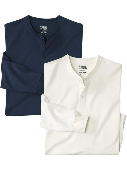 2x camisetas de algodón de manga larga con cuello tunecino outdoor - Kiabi 2x camisetas de algodón de manga larga con cuello tunecino outdoor - Kiabi