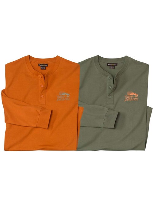 2x camisetas de algodón de manga larga con cuello tunecino verano indio - Kiabi 2x camisetas de algodón de manga larga con cuello tunecino verano indio - Kiabi