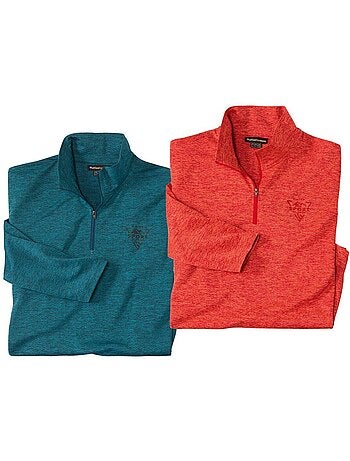 2x camisetas de cuello alto con cremallera sport de poliéster jaspeado